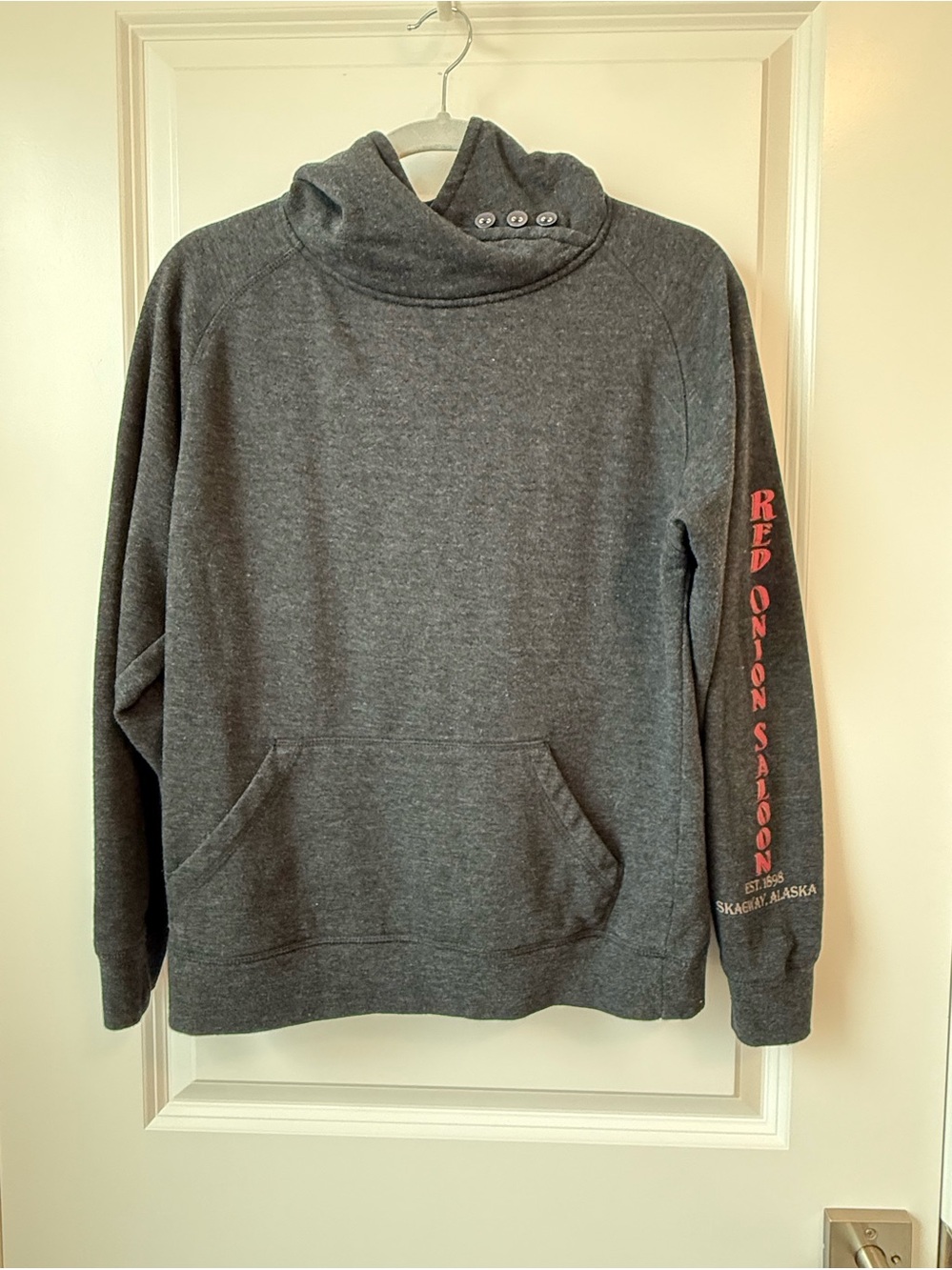Gray Pullover Hoodie from the red onion saloon in Alaska Text size M